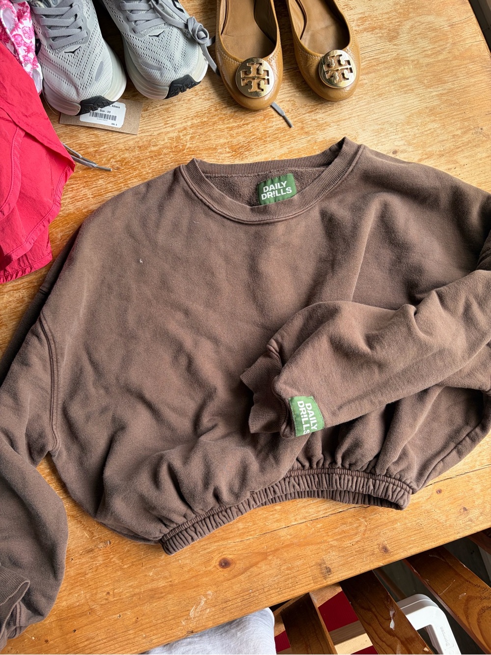 Daily Drills Brown Cropped Crewneck Sweatshirt